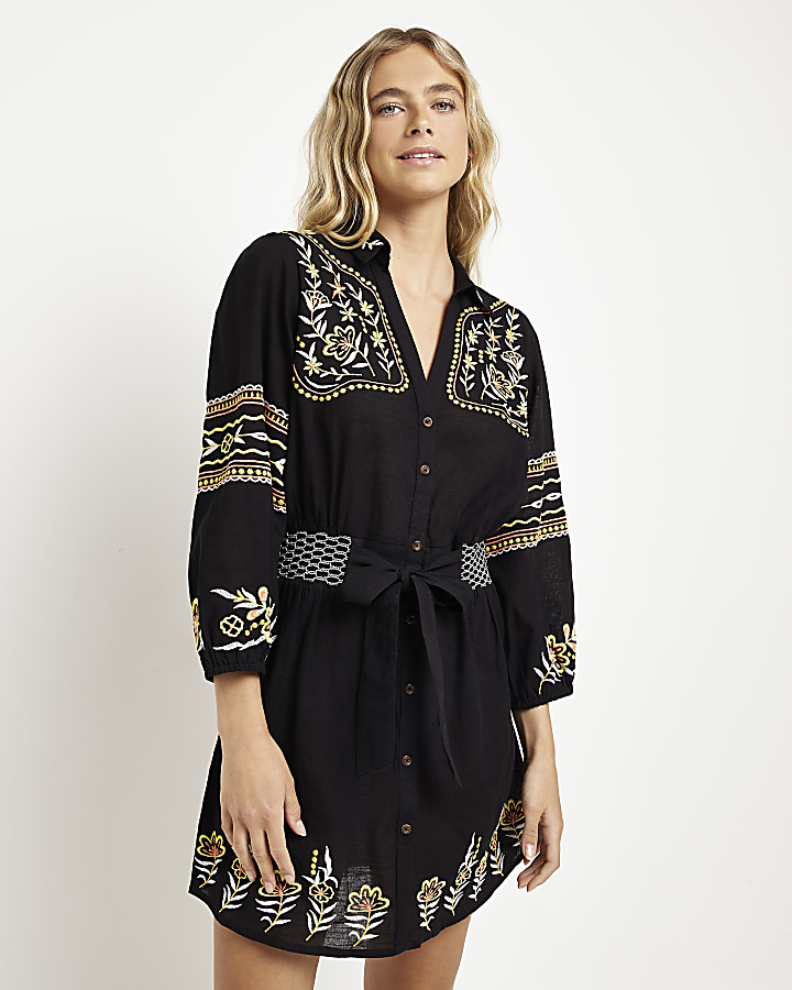 Black embroidered outlet mini dress