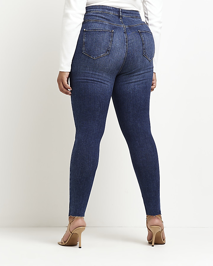 Plus blue ripped mid rise skinny jeans