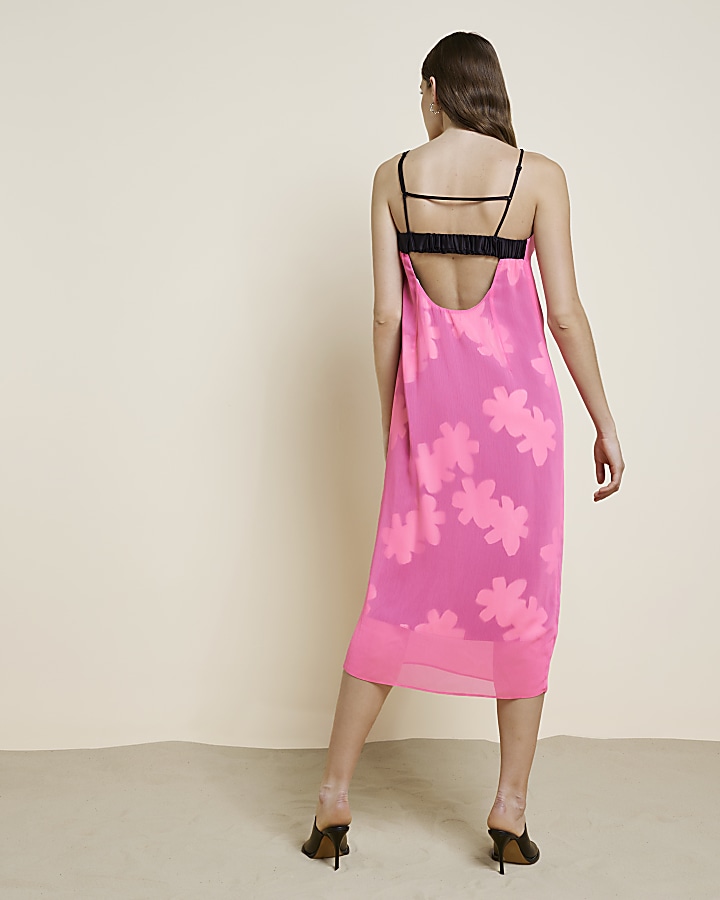 Pink RI Studio Floral Slip Midi Dress