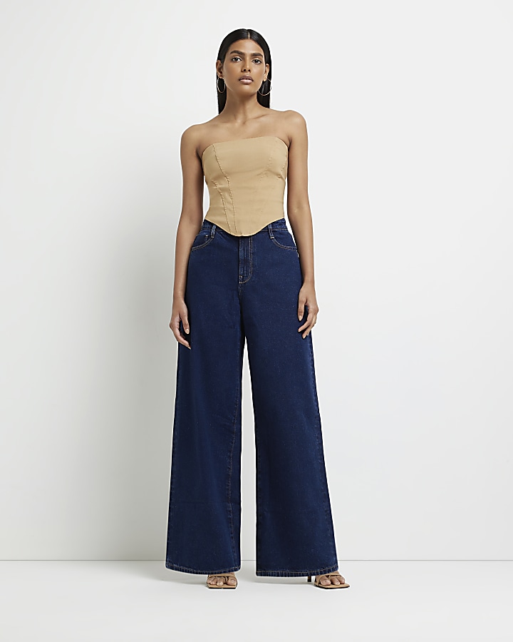 Navy denim wide leg jeans