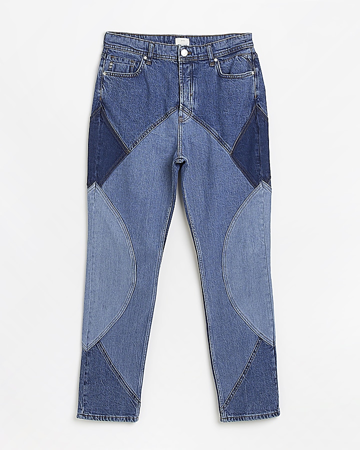 Blue denim mid rise slim jeans