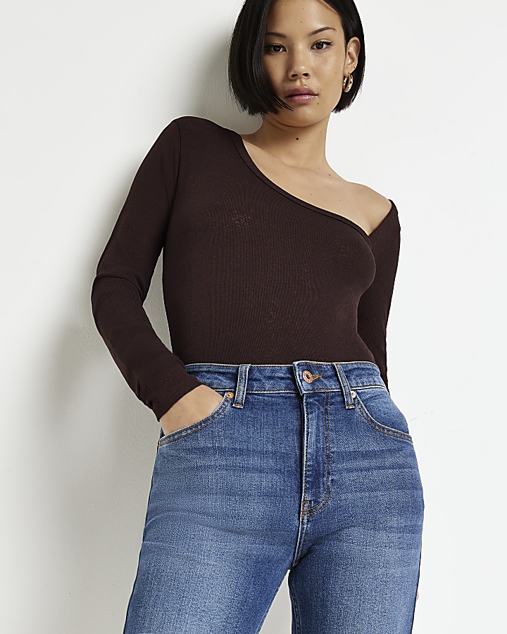 Blue mid rise straight leg mom jeans River Island