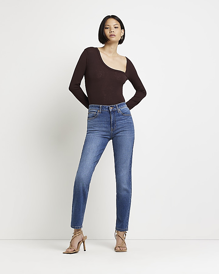 ONLY Blue Mid Rise Straight Leg Jeans