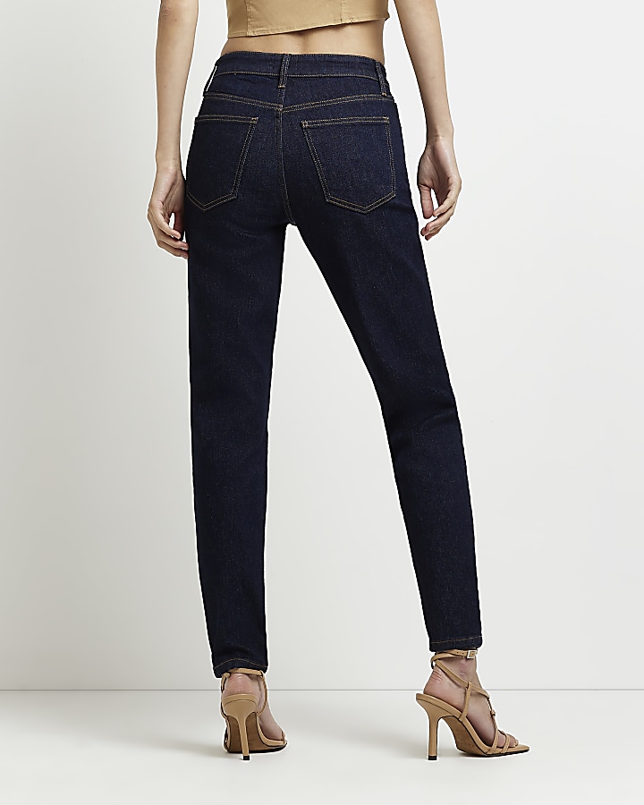 Navy mid rise stretch slim fit mom jeans