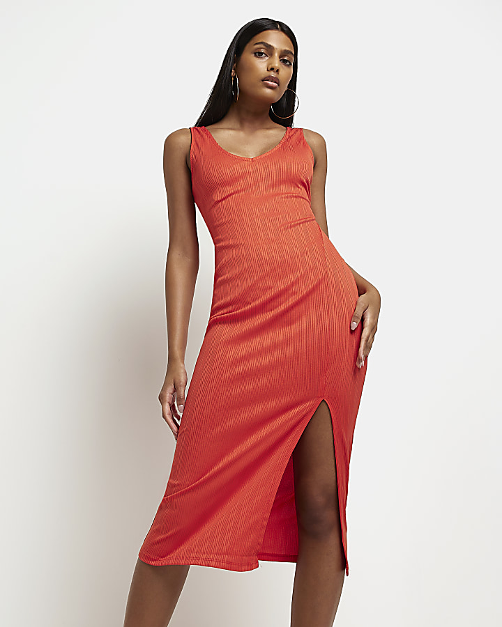 Red bodycon midi dress | River Island