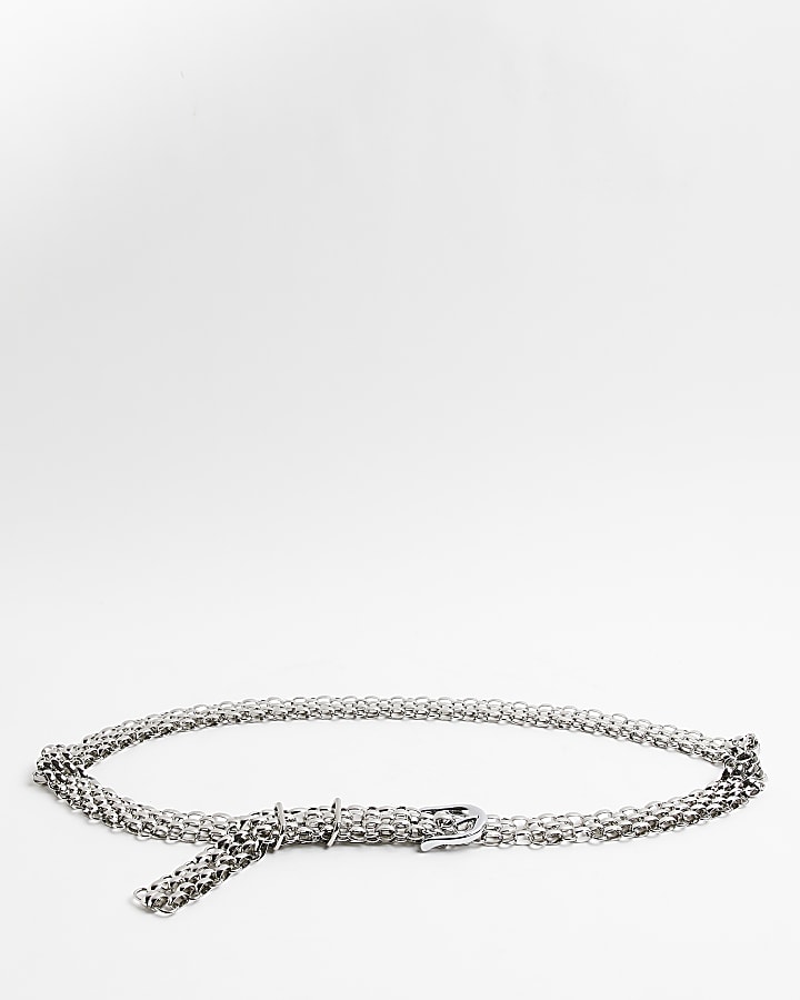 Silver metal chain belt