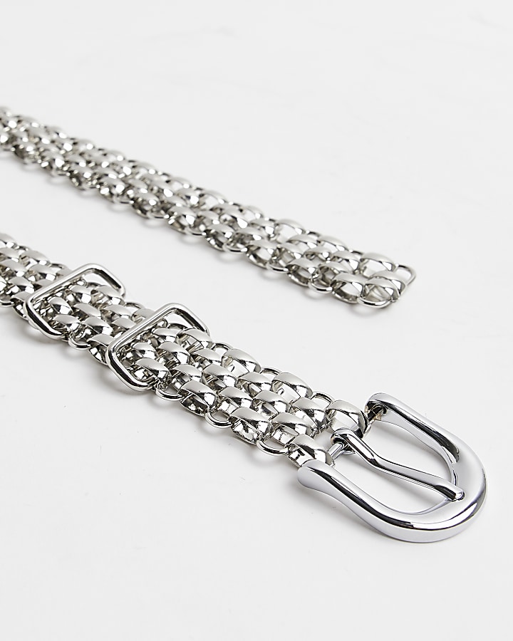 Silver metal chain belt
