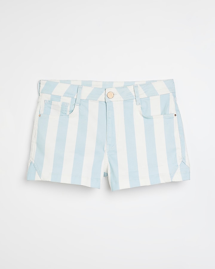 Blue striped denim shorts