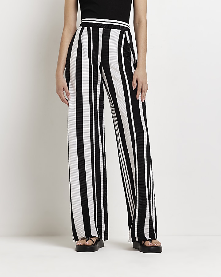 Black striped wide leg trousers | River Island