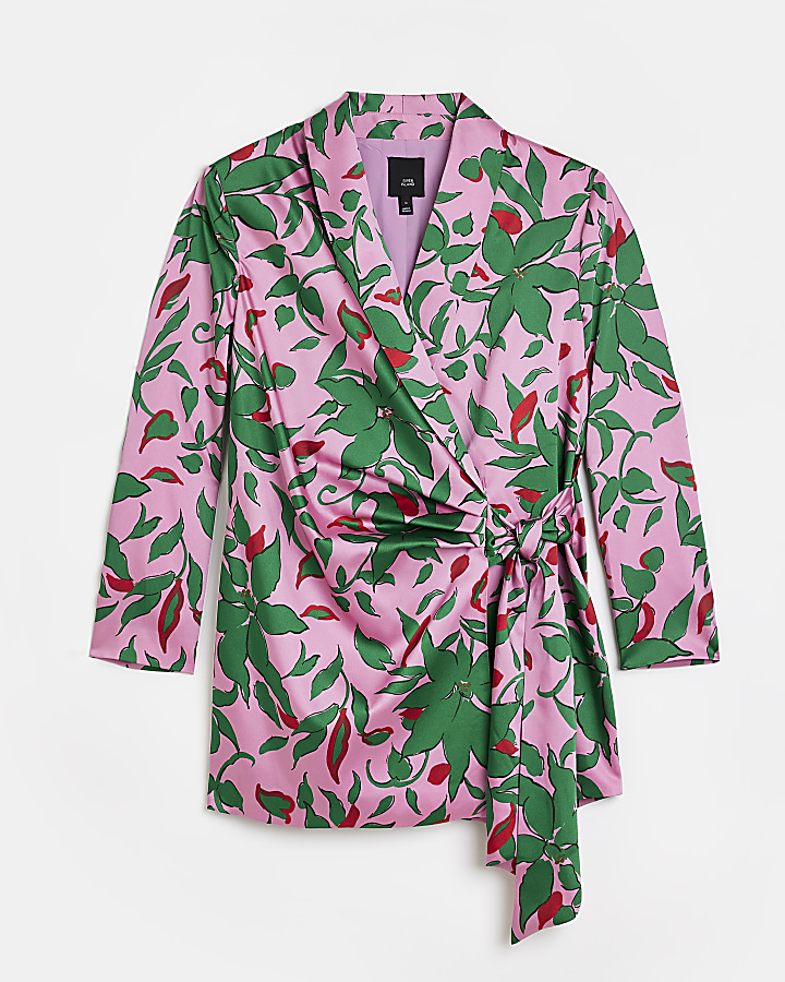 Pink floral wrap blazer