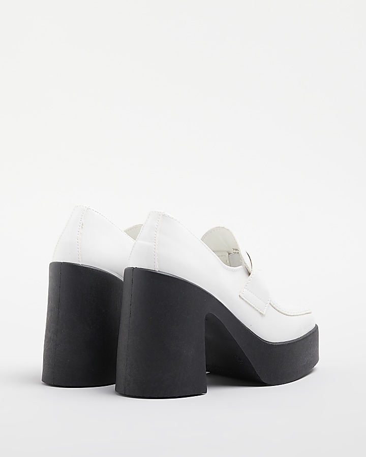 White block heeled loafers