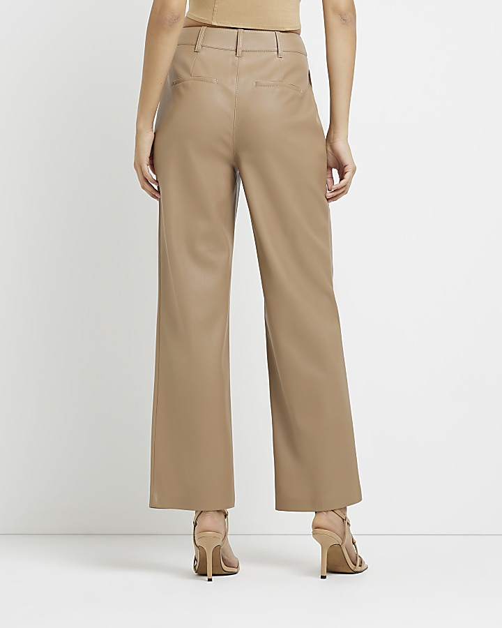 Brown faux leather wide leg trousers | River Island