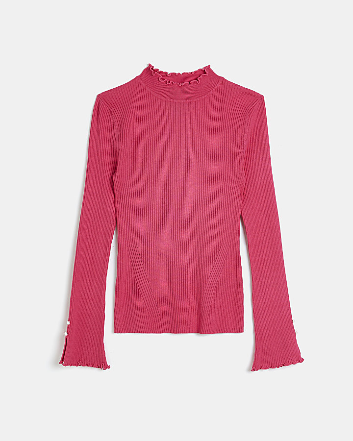 Pink knitted frill top