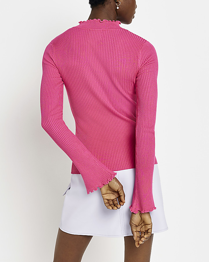 Pink knitted frill top