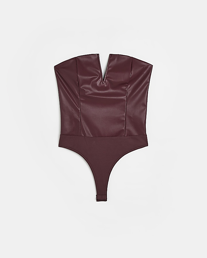 Red faux leather bodysuit