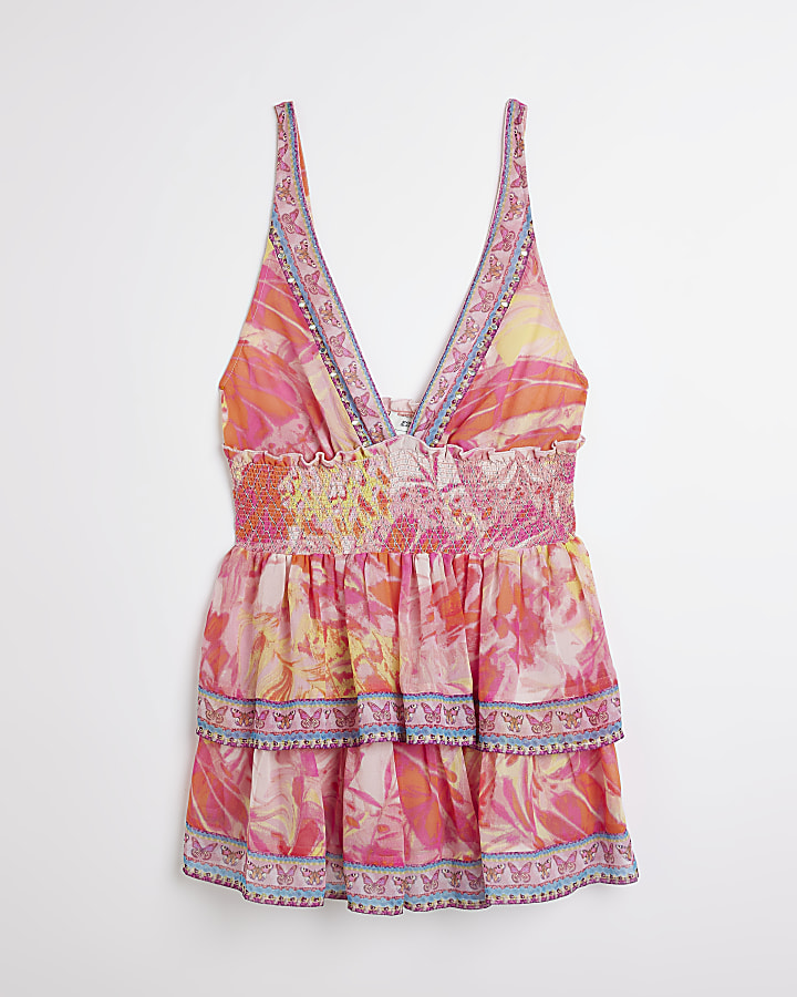 Pink print tiered playsuit