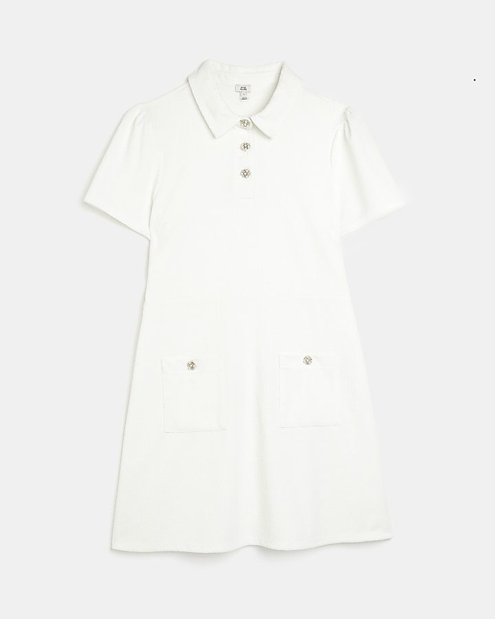 White short sleeve collared mini shift dress