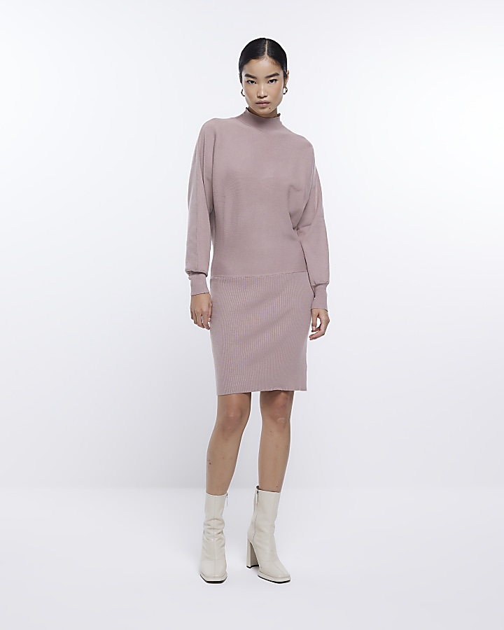 Pink knit long sleeve jumper mini dress
