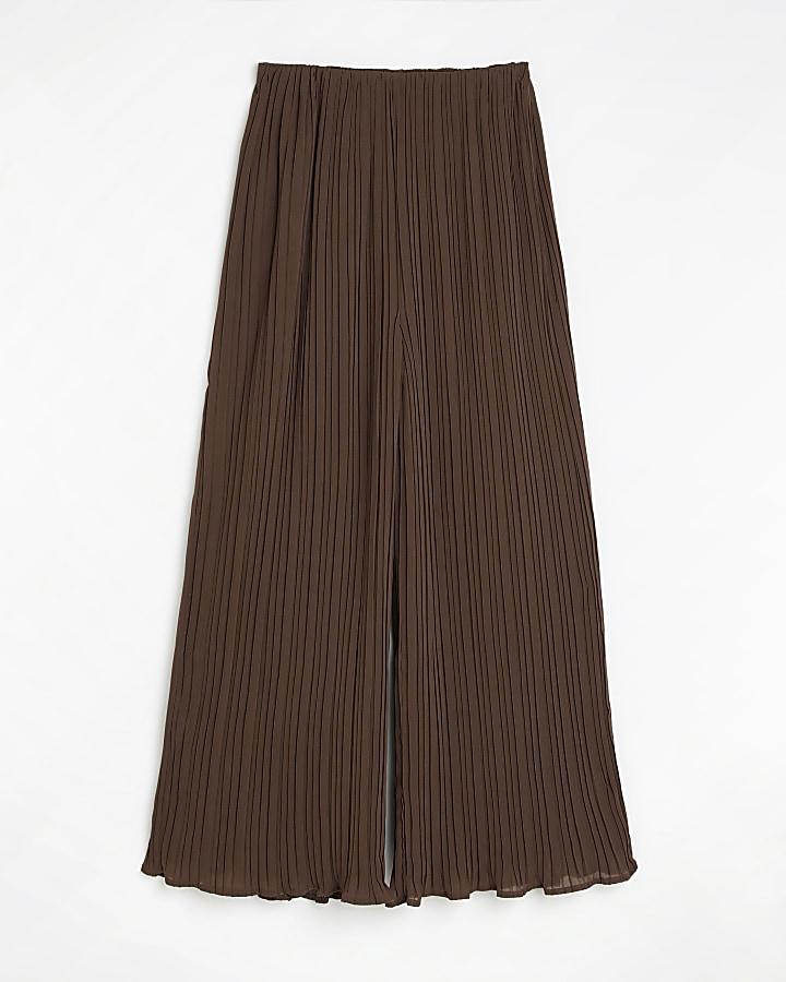 Brown plisse wide leg trousers