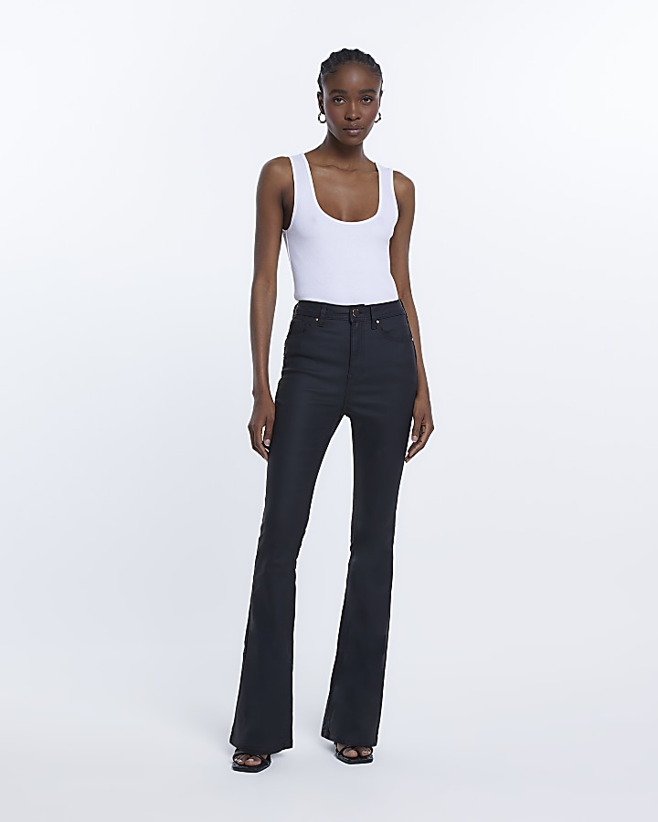 Coated High Waisted Flared Jeans