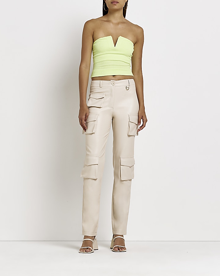 Stone faux leather cargo trousers