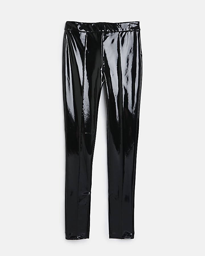Black faux leather vinyl skinny trousers