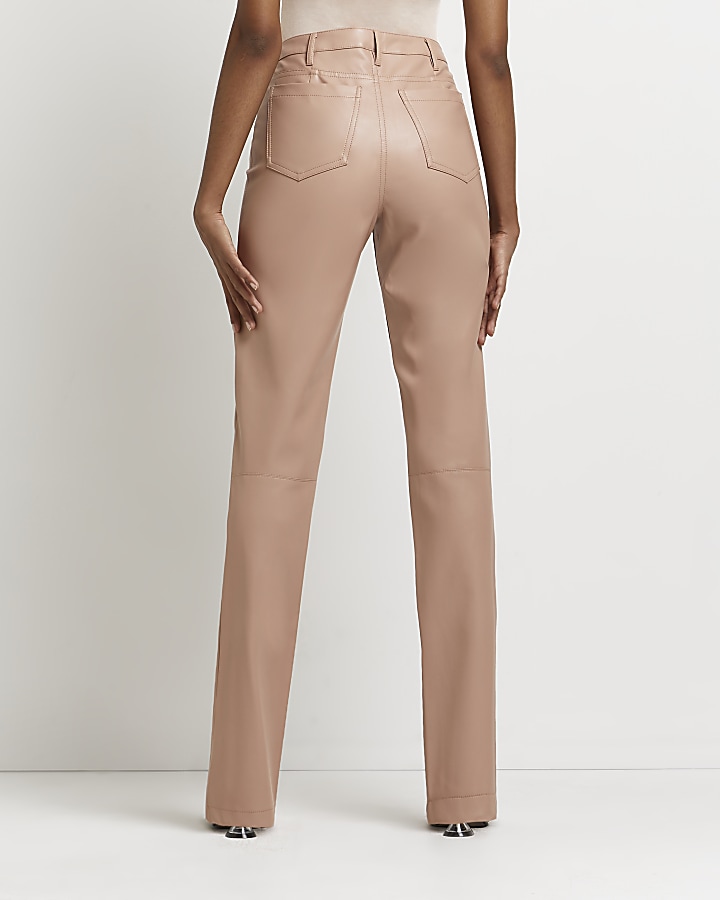 Pink faux leather straight trousers