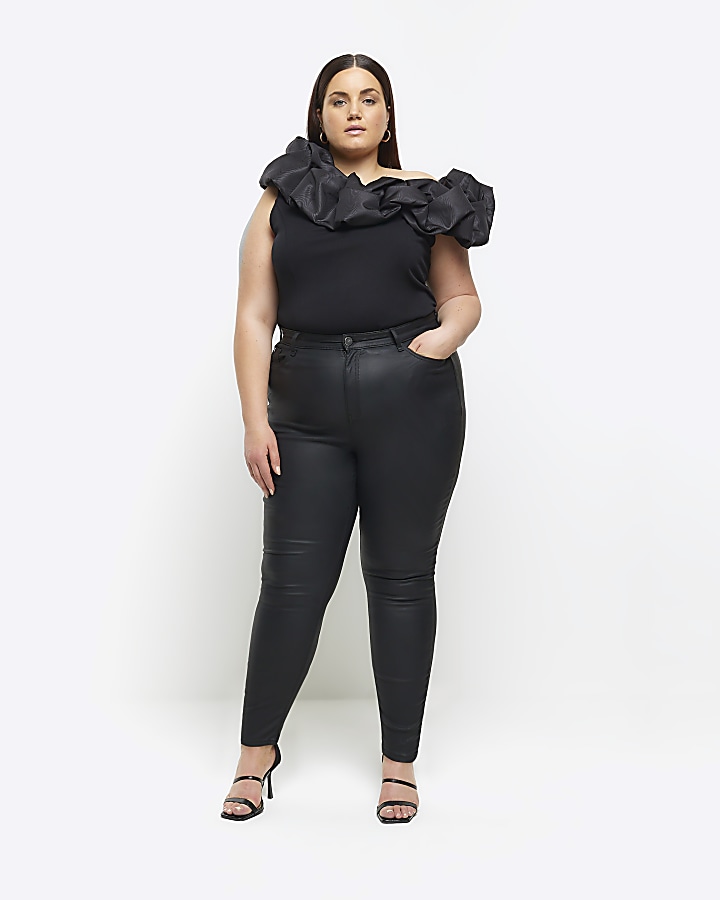 High waisted leather hot sale pants plus size