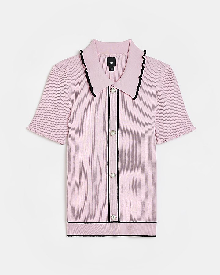 Pink frill detail knit top