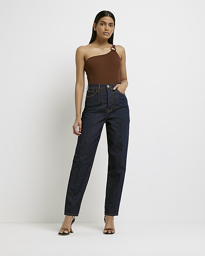 Blue high waisted tapered jeans