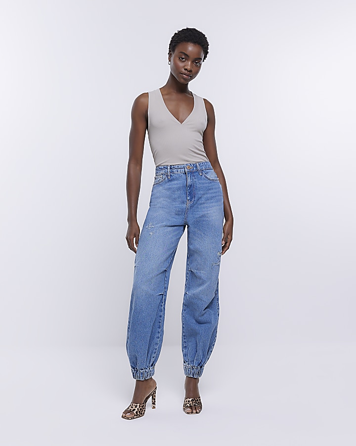 Blue high waisted jogger jeans River Island