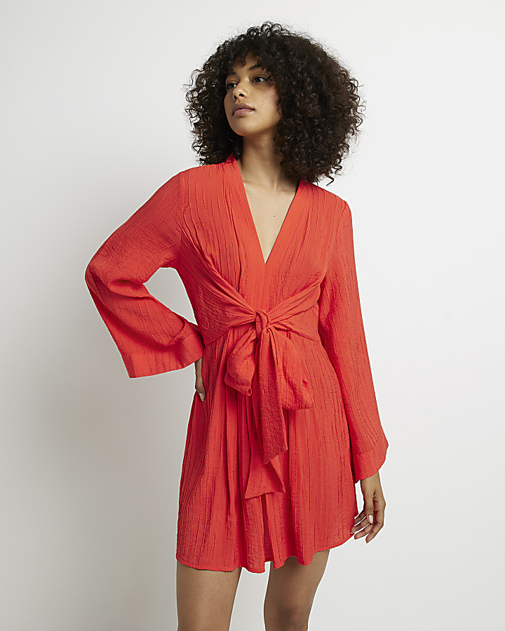 River island red wrap hot sale dress