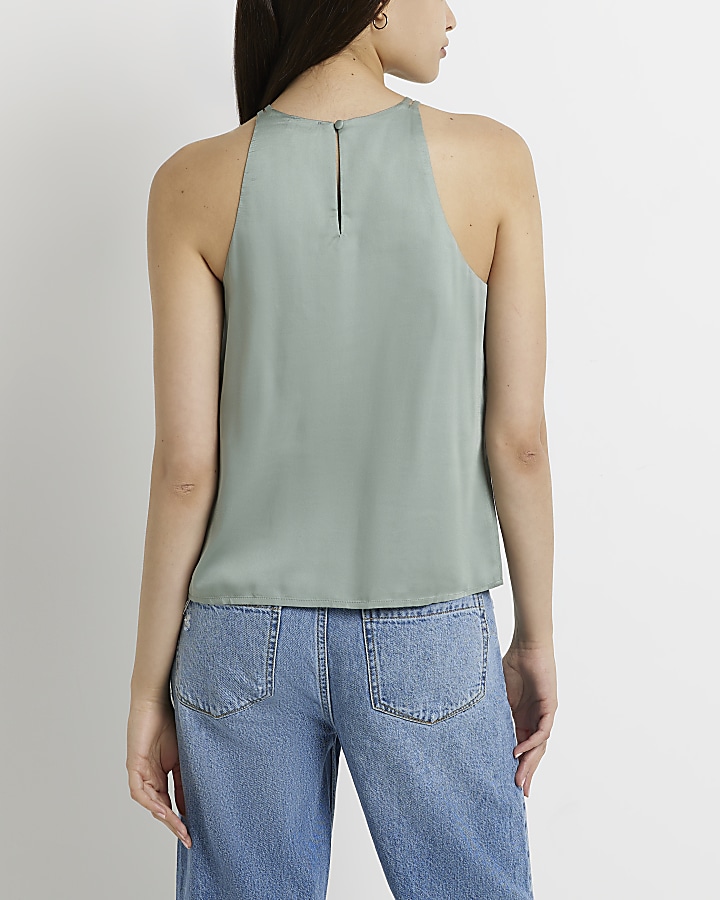Green satin embroidered top