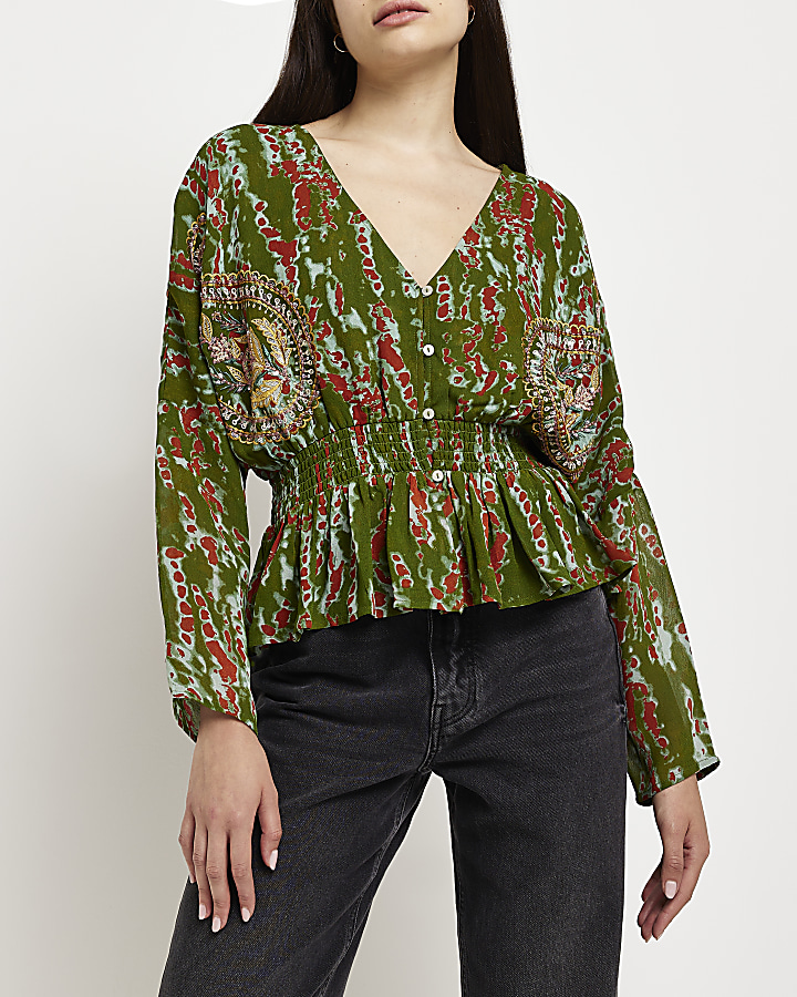 Green chiffon paisley blouse