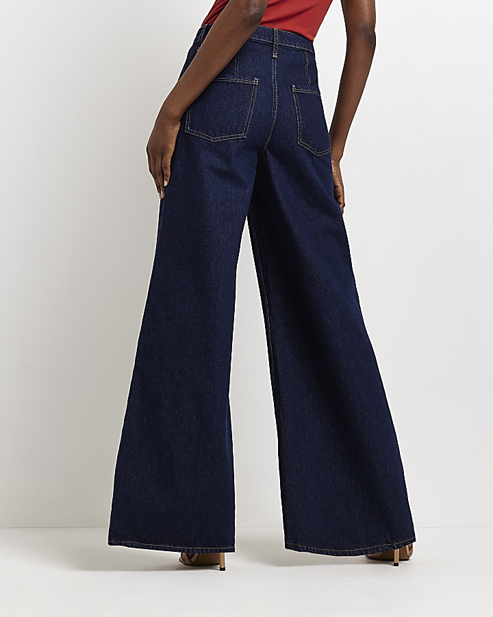 Blue high waisted ultra flared jeans | River Island