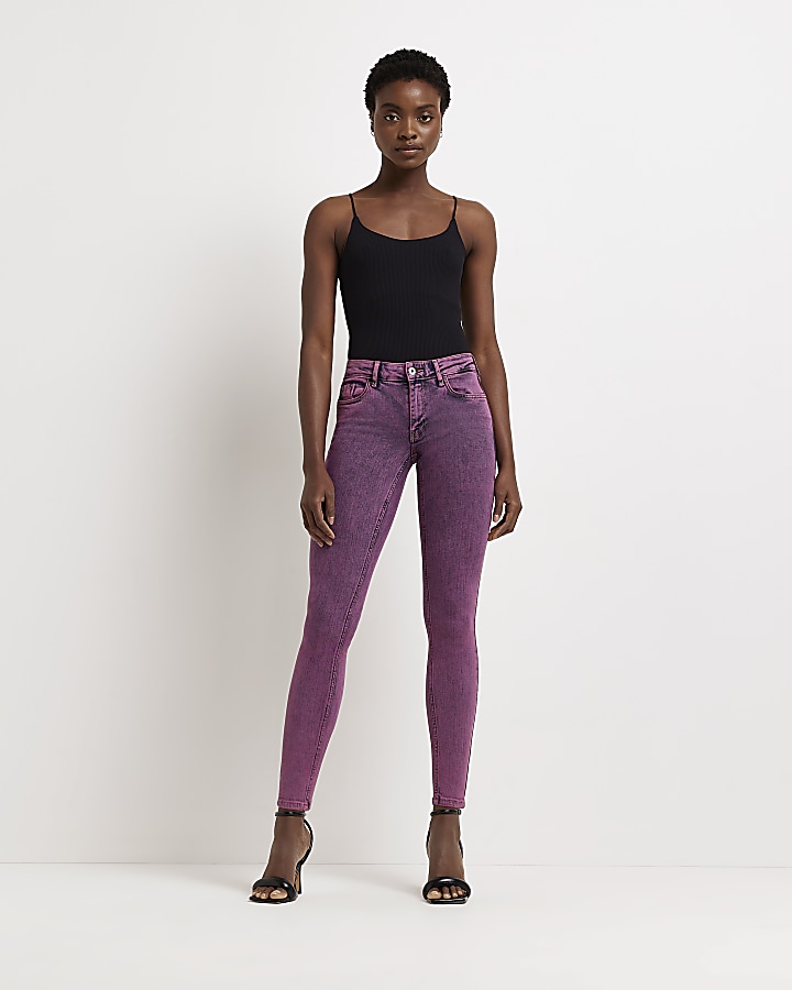 Purple low rise skinny jeans