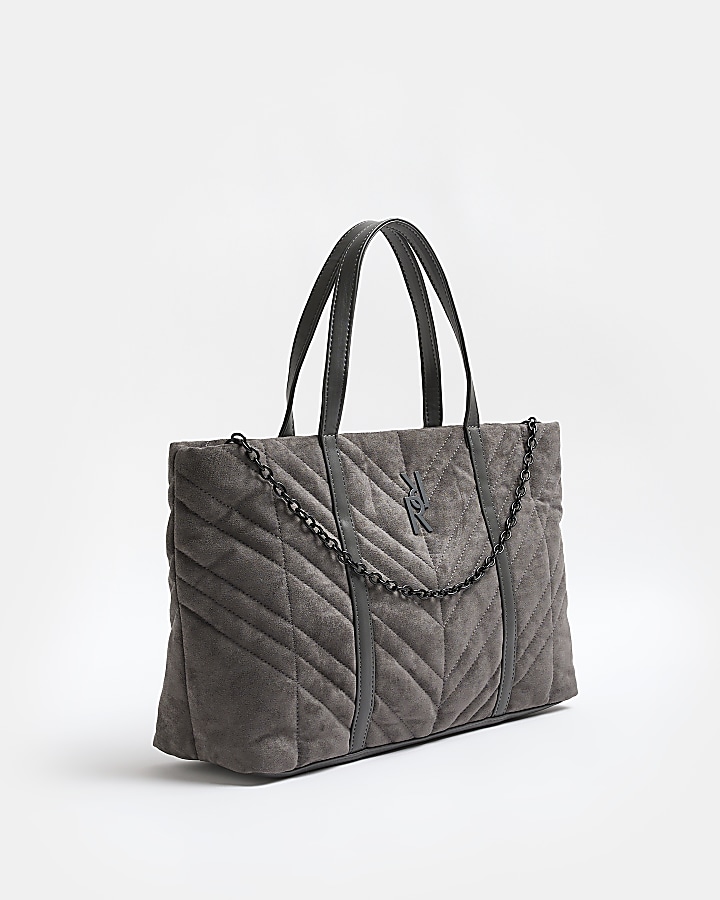 Grey suedette RI quilted tote