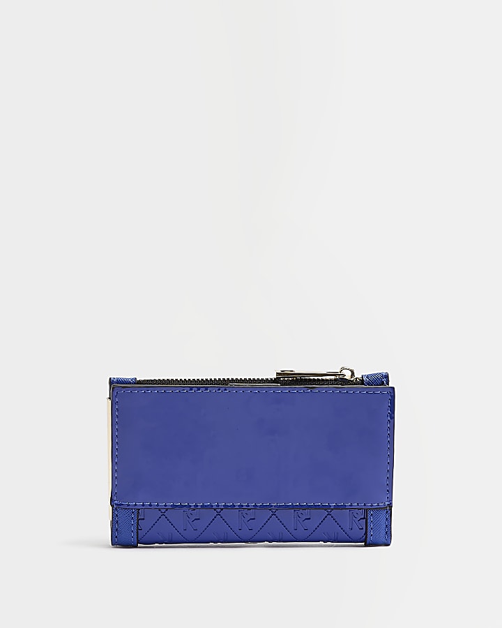 Blue patent monogram embossed purse