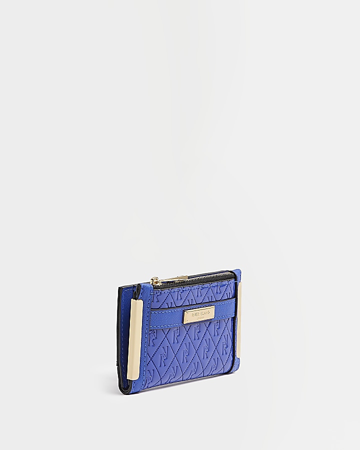 Blue patent monogram embossed purse