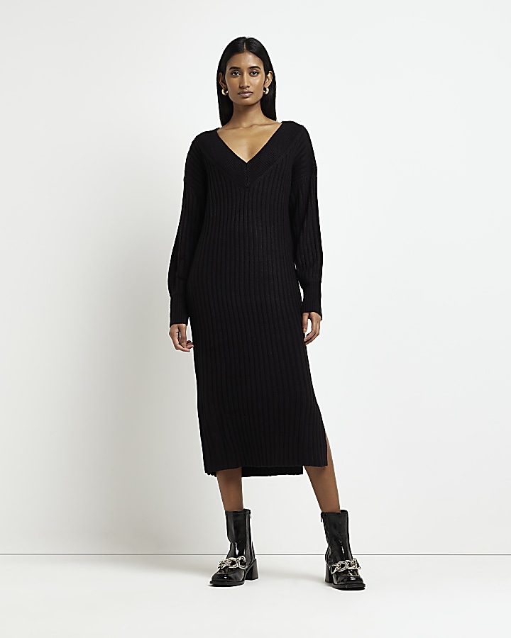 Black knit jumper midi dress