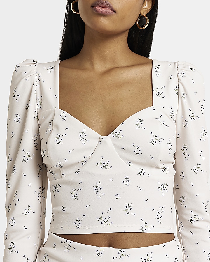 White floral cropped top