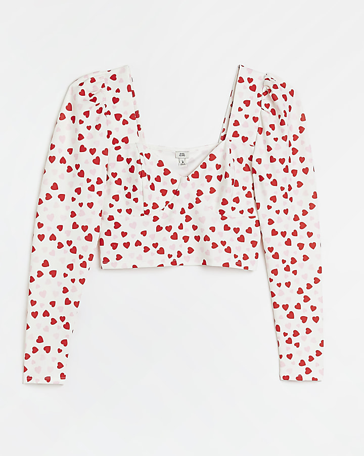 Pink heart print cropped top
