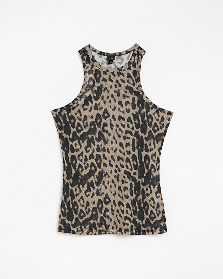 Brown leopard print vest top