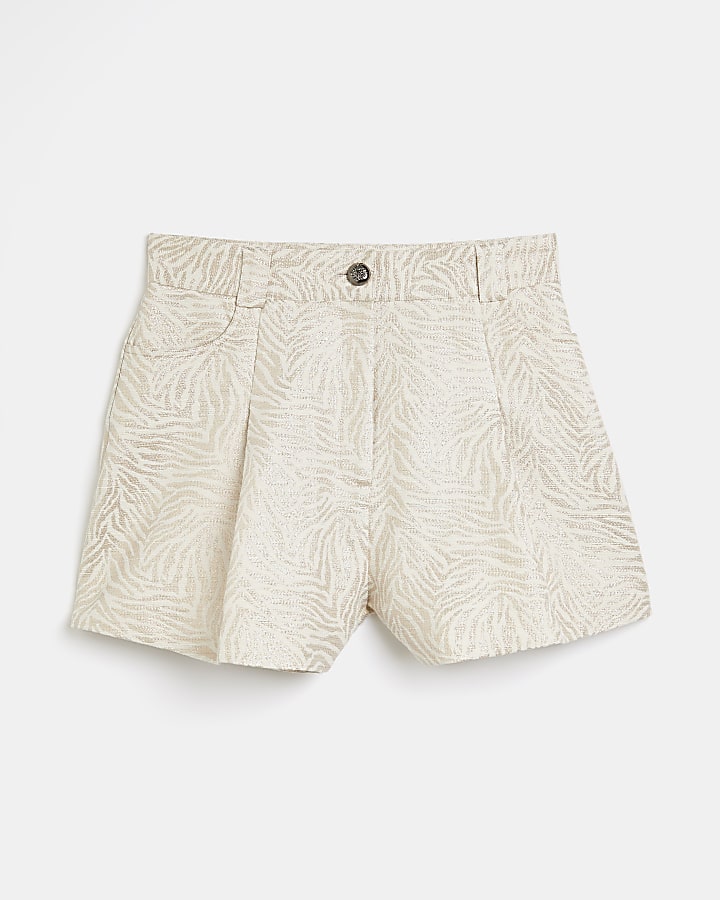 Cream animal print pleated shorts