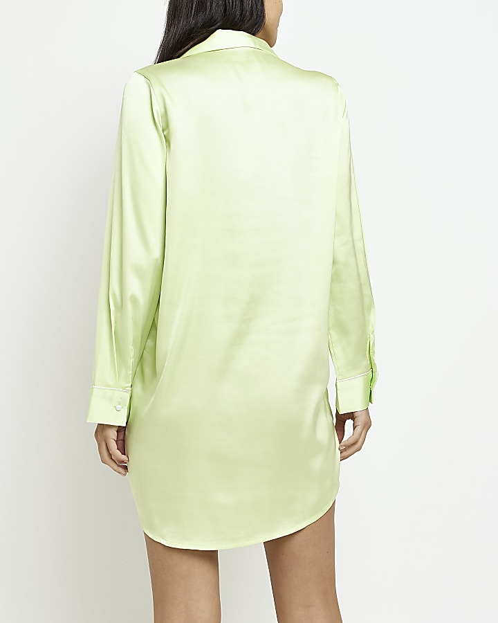 Green long sleeve mini night shirt dress