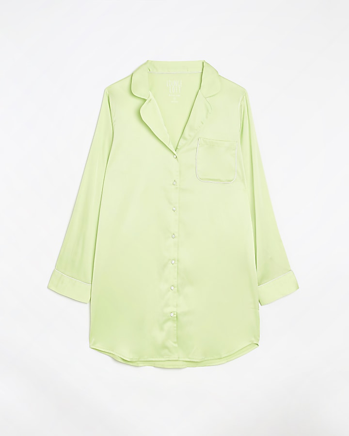 Green long sleeve mini night shirt dress