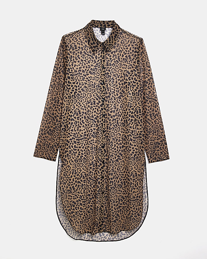 Brown leopard print longline shirt