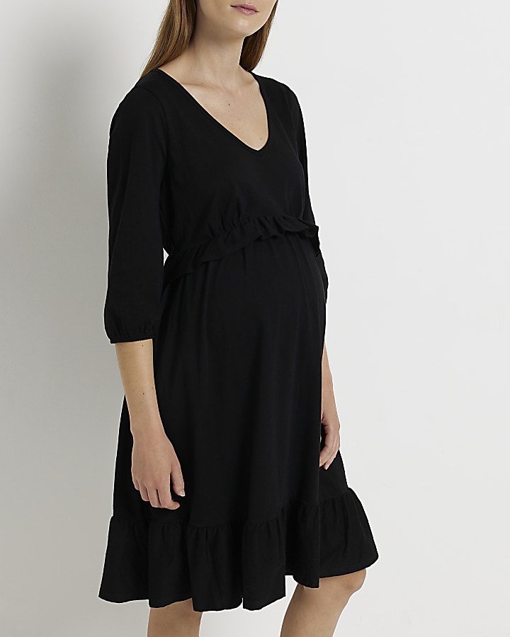 Black maternity smock mini dress