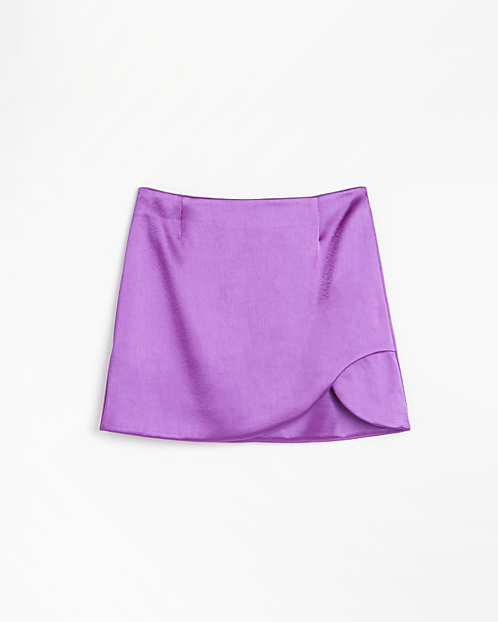 Purple satin mini skirt