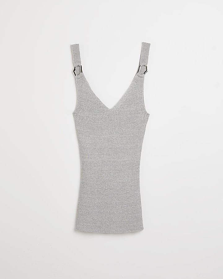 Silver knitted vest top